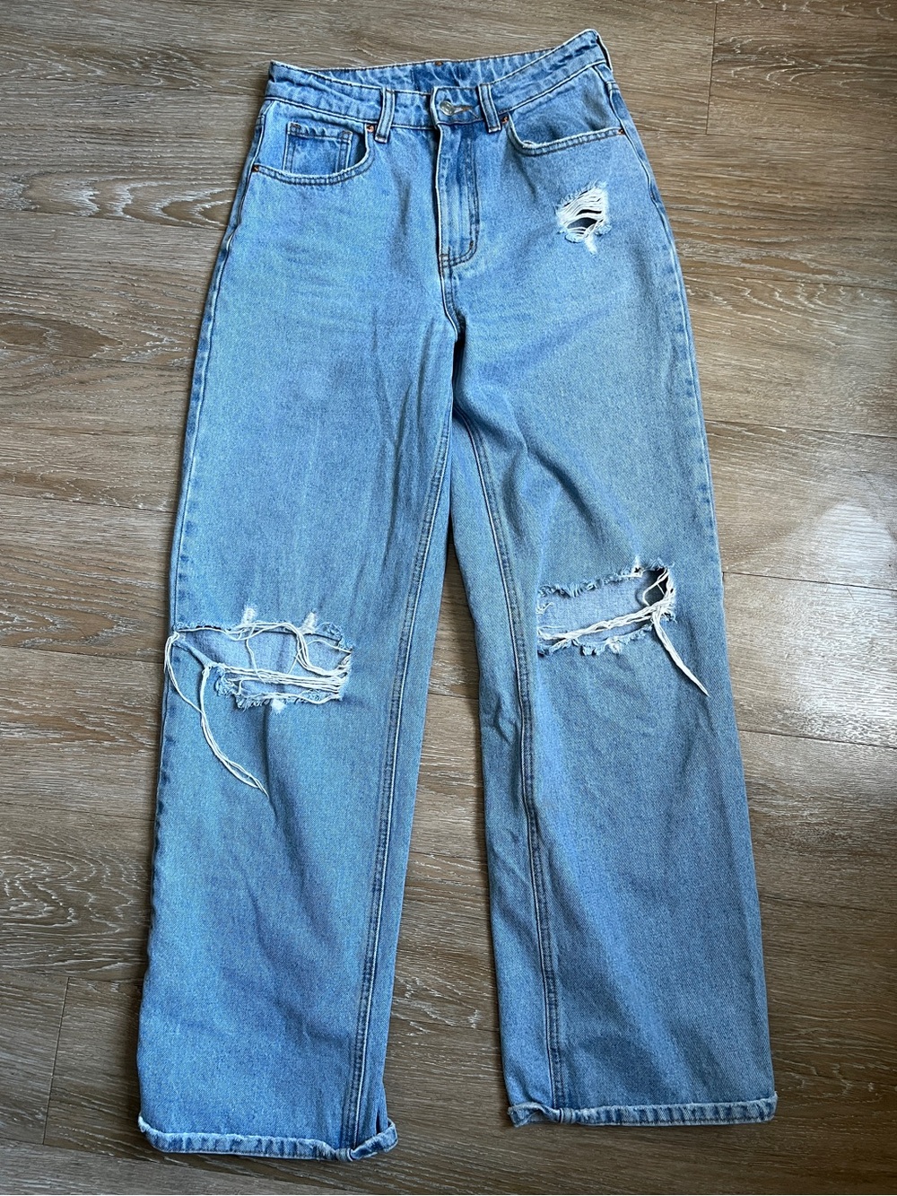 Light Blue Distressed Wide-Leg Women’s Jeans